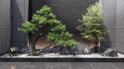 新中式景观造景3D模型下载